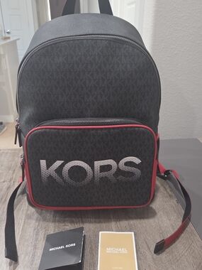 Michael Kors Men's Black & Red Logo Backpack NWOT